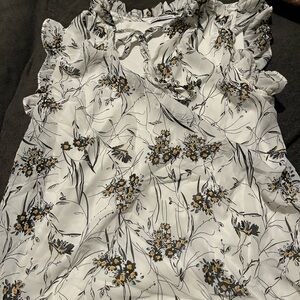 Notations White Blouse with Black and Yellow Floral Design